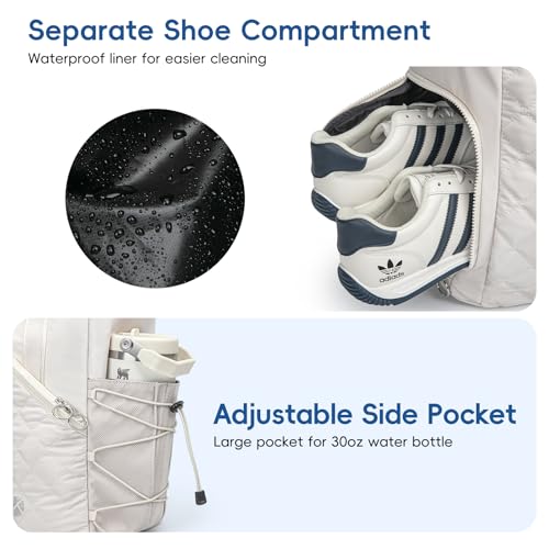 Pickleball Tote Bag for Women with Fence Hook, Quilted Pickleball Bag Holds 3-4 Paddles with Shoe Compartment & Wet Pocket - color: Beige