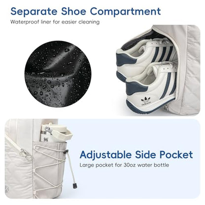 Pickleball Tote Bag for Women with Fence Hook, Quilted Pickleball Bag Holds 3-4 Paddles with Shoe Compartment & Wet Pocket - color: Beige