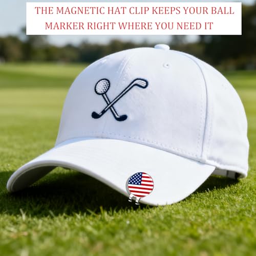 WIGERLON Golf Divot Tool and Ball Marker Set,Divot Repair Tool with Ball Marker(1pcs Divot Tool,2 Set Golf Hat Clip with Enamel Magnetic Ball Marker)