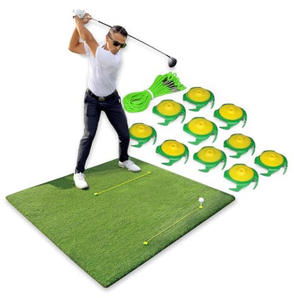 Tee Claw Golf Tee Holder, Golf Mat Tee, Golf Alignment String, Baseball Agility Training for Indoor and Outdoor, Made in the USA. - color: 10 Pack Yellow and Green