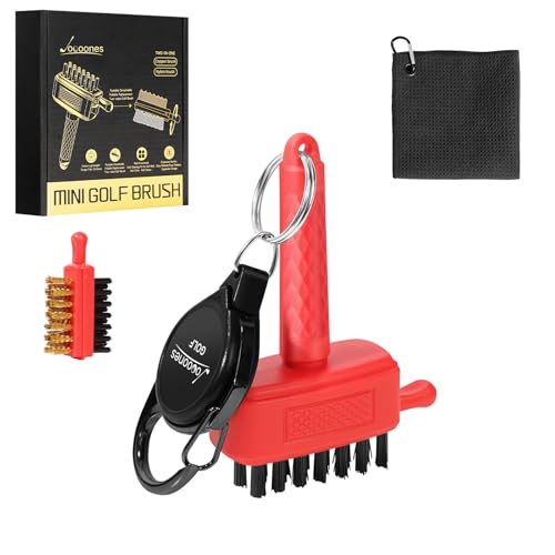 Golf Club Cleaning Kit Durable Mini Size Golf Club Brush and Towel Clean Leaving No Marks Fit for Multiple Situations Golf Club Bag Accessories Golf Gift - color: Red