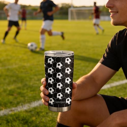 SANDJEST Soccer Stainless Steel Tumbler 20oz, Insulated Travel Coffee Cup, Sport Tumblers Gifts for Soccer Lovers, Men Women, Coach, Birthday, Christmas - color: Soccer 1