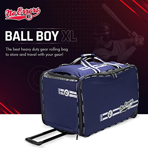 No Errors Ball Boy XL Wheeled Baseball Coaches Bag - Heavy Duty Baseball and Softball Bag for Coaches - Holds Two 6 Gallon Ball Buckets and Coaching Equipment - color: Navy
