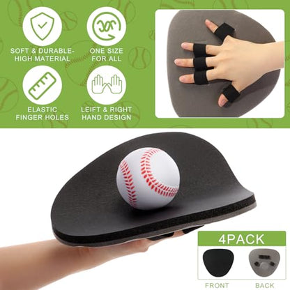 Leyndo 8 Pcs Baseball Training Glove Foam Fielding Trainer Pancake Glove with Foam Baseballs Practice Baseballs for Quick Hands Batting Infield Training Practice Two Hands - color: Black