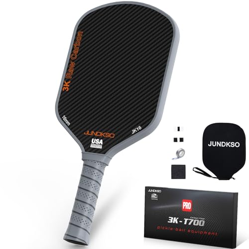 Professional Pickleball Paddles- T700 Carbon Fiber Pickle Racket- 3K Raw Carbon Frosted Surface for Enhanced Spin and Friction - USAPA Approved Offensive Long Paddle for Intermediate Advanced Players - color: Grey