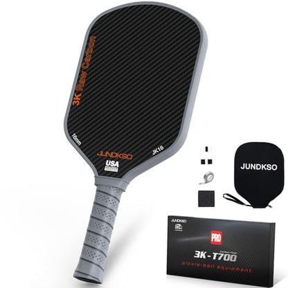 Professional Pickleball Paddles- T700 Carbon Fiber Pickle Racket- 3K Raw Carbon Frosted Surface for Enhanced Spin and Friction - USAPA Approved Offensive Long Paddle for Intermediate Advanced Players - color: Grey