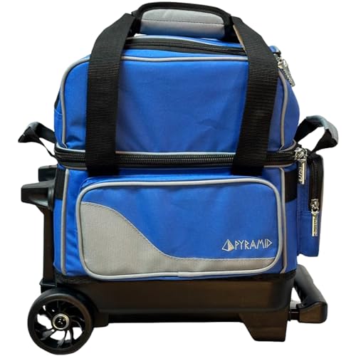 Pyramid Path Pro Deluxe Single Roller Bowling Bag With Separate Shoe Compartment (Up To US Mens Size 11), 2 Large Accessory Pockets, Padded Foam Ball Insert, Lifting Handles and Locking Square Handle - color: Pro Royal Blue/Silver