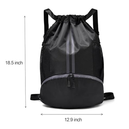 LOKAPEGY Drawstring Gym Bag for Men, Waterproof Drawstring Backpack for Women, Swim Bag with Shoes Compartment(Green) - color: Green