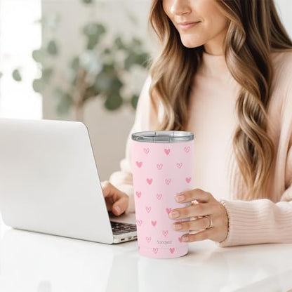 SANDJEST Heart Tumbler 20oz, Stainless Steel Travel Cup with Lid, Insulated Coffee Mug, Heart Gifts for Women Girls Friends Sisters on Birthday Christmas Valentine (Pink) - color: Heart 1