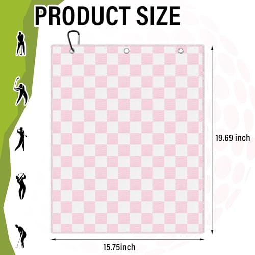 Liliful Pink and White Checkered Golf Towel Pink Cleaner Water Brush Set, Microfiber Waffle Towel Golf Accessories Kit Club Supplies for Birthday Valentine's Day Women Ladies Gifts