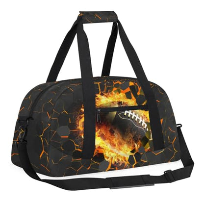 Kids Duffel Bag for Boys - Football Fire Sports Gym Bag Overnight Travel Weekender Bag Lightweight Carry On Sleepovers Bag for School Practice Gymnastics - color: Football