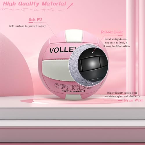 Volleyball Official Size 5 for Indoor Outdoor, Thicker PU Soft Volleyball Kit with Ball Pump for Adults Beach Game Gym Pool Training Play, Soft Touch