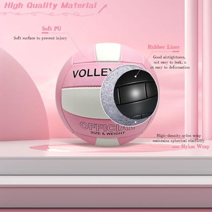 Volleyball Official Size 5 for Indoor Outdoor, Thicker PU Soft Volleyball Kit with Ball Pump for Adults Beach Game Gym Pool Training Play, Soft Touch