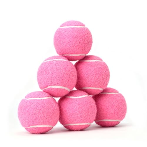 PHOEPET 6-Pack Tennis Balls for Dogs, Bulk Rubber Ball for Fetch Chew Toys Beginner Training Practice(Pink) - color: Pink-6 Pack, size: Medium 2.5"- 6 Pack