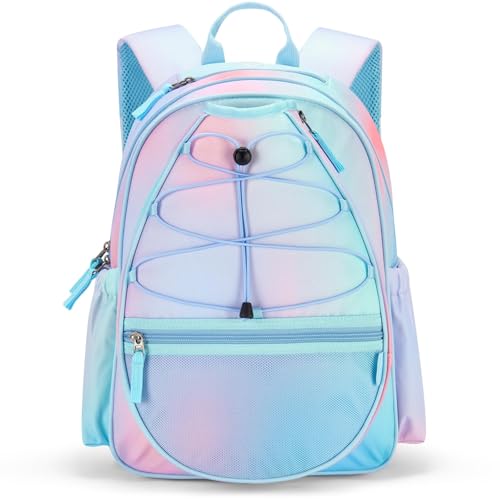 Choco Mocha Kids Tennis Bag, 16 Inch Youth & Junior Tennis Backpack with Shoe Compartment, Holds 2 Rackets (21–23 Inch) - color: Dot Blue Pink