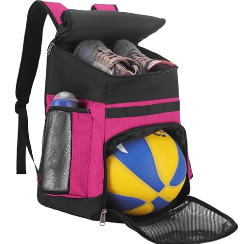 Hsmihair Basketball Backpack Large Sports Bag for Men&Youth,Gym Bag with Separate Ball & Shoes Compartment,Travel Bag for Basketball,Soccer,Volleyball - color: Pink