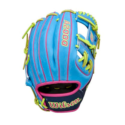 Wilson Spring 2026 A2000® Baseball Gloves - color: Sky Blue/Navy/Optic Yellow, size: Infield: 11.5"