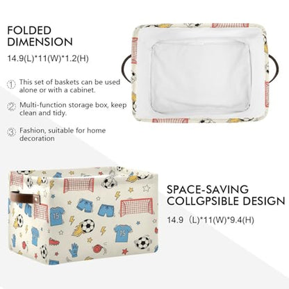 2 PACK Soccer Gear Storage Baskets - Collapsible Canvas Bin for Home Organization, Decorative Fabric Box with Handles - size: 2 PCS