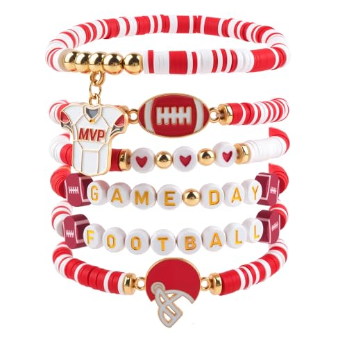 OHOME Football Party Decorations for Super Game Bowl 2026-6 Pack Red Bracelets for Women | Football Party Favors Supplies Accessories Decor Gifts - Game Day Sport Outfits Dresses Shits - style: Red Football