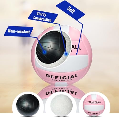 6 Pack Official Size 5 Synthetic Leather Volleyballs, Includes Pump and Net Bag, Volley Ball for Indoor and Outdoor Competition