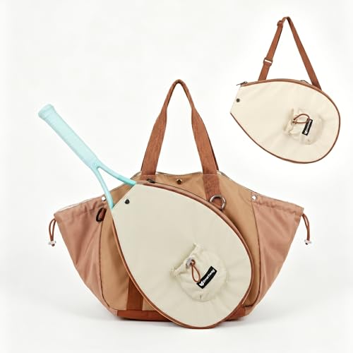Smartway Pickleball Tote Bag for Women, Stylish Tennis Bag with Detachable Paddle Pocket, Waterproof Large Capacity Court Shoulder Bag for Gym, Daily & Weekend Trips, Men Ideal Pickleball Gifts - color: Brown