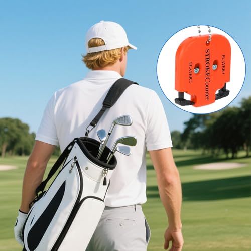 2pcs Golf Stroke Counters, Portable Score Keeper with Hanging Rope Mini Square Design 2 Player Stroke Counter Clicker for Golf Training Competitions & Games (Orange)