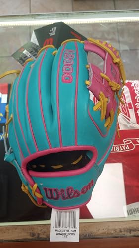 Wilson A2000 1786 Baseball Glove, Right Hand Throw, Infield Series - Exclusive Edition - color: Teal/Flaming Pink/Yellow