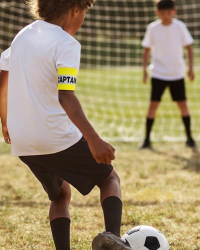 4 Pcs Captain Arm Bands for Soccer, Yellow Adjustable Soccer Captain Armband, Arm Bands Football for Adults and Youth, Suitable for Rugby, Basketball, Volleyball Teams