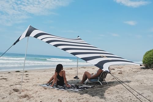 Neso Portable Beach Tent Sun Shelter with Sand Anchor - Lightweight Beach Shade Canopy - Easy Setup for Family Outings - Patented Reinforced Corners - UPF 50+ - 7 x 7ft - Black/White Stripes - color: Black/White Stripes