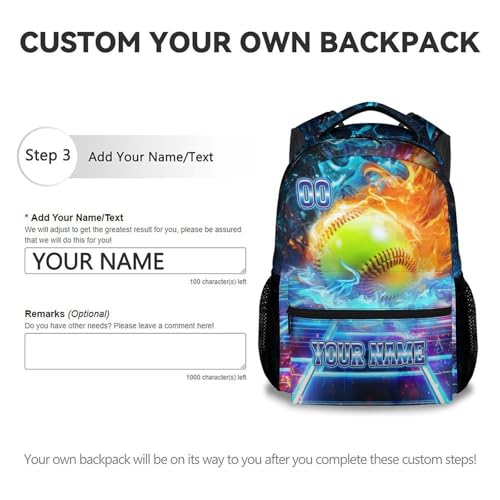 Custom Softball Backpack Gifts - Boys Backpack for Kids Students, 17 Inch Large Capacity Sport School Bookbag for Elementary Travel