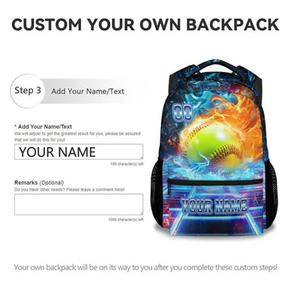 Custom Softball Backpack Gifts - Boys Backpack for Kids Students, 17 Inch Large Capacity Sport School Bookbag for Elementary Travel