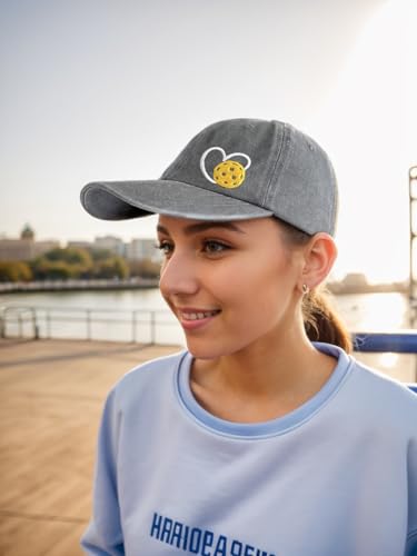 Pickleball Hat with Gift Box, Pickleball Gifts for Women Men, Adjustable Embroidered Heart Baseball Cap - color: Grey