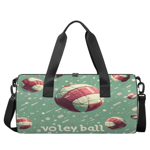 Sports Volleyball Round Barrel Sports Fitness Bag, Grass Green Travel Luggage Bag, Reusable Handbag, Suitable For Men and Women
