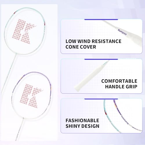 Badminton Racket Set of 2, Carbon Shaft Aluminum Frame Badminton Rackets for Outdoor Backyards Games, Badminton Racquets Set with 2 Overgrips and 1 Bag