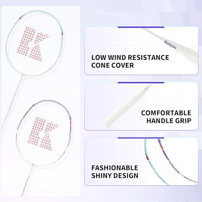 Badminton Racket Set of 2, Carbon Shaft Aluminum Frame Badminton Rackets for Outdoor Backyards Games, Badminton Racquets Set with 2 Overgrips and 1 Bag