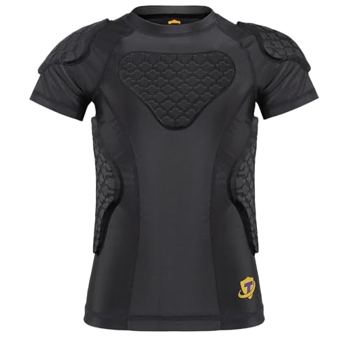 Youth Boys Football Padded Shirt Rib Chest Protector 6-Pads for Football Baseball Basketball Lacrosse - color: H-black, size: Small