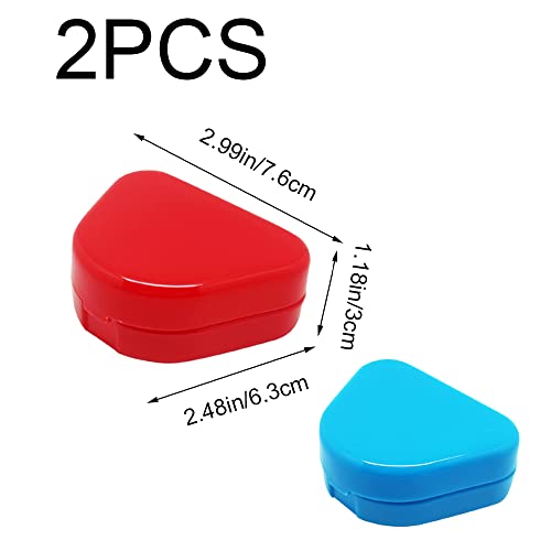 TAORANJU Retainer Case with Vent Holes, 2 Pcs Denture Cases Orthodontic Mouth Guard Case Dental Retainer Holder Braces Storage Boxes for Dentures and Braces (Red, Blue)