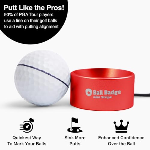 Ball Badge Aim Stripe - 360 Degree Golf Ball Line Marker Kit with Golf Bag Attachment for Perfect Alignment and Precision Putting - color: Red