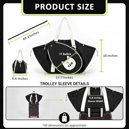 Smartway Pickleball Tote Bag for Women, Stylish Tennis Bag with Detachable Paddle Pocket, Waterproof Large Capacity Court Shoulder Bag for Gym, Daily & Weekend Trips, Men Ideal Pickleball Gifts - color: Black