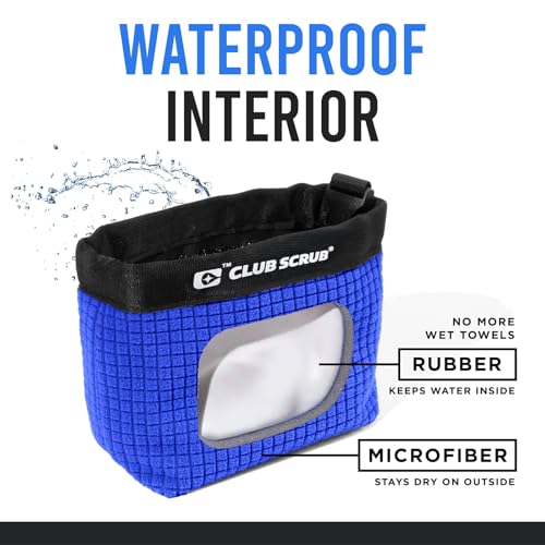 Club Scrub Golf Club and Golf Ball Cleaning Bag, Waterproof Clean Face Technology Liner, Detachable Clip, Machine Washable, Cleans Club Grooves, Dry Exterior (Neoprene or Microfiber Option Available) - color: Blue, style: Microfiber Pro