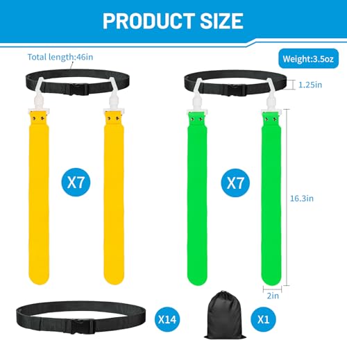 Flag Football Belts, 14 Player Adjustable Flag Football Set with 28 Flags for Youths Adults - Fits Up to 22-46" Waist - color: Yellow, Green