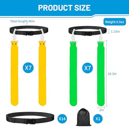 Flag Football Belts, 14 Player Adjustable Flag Football Set with 28 Flags for Youths Adults - Fits Up to 22-46" Waist - color: Yellow, Green