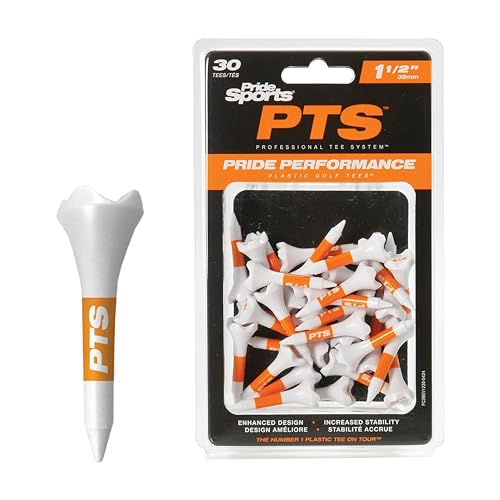 PrideSports PTS Plastic Golf Tees | 30 Count, 1-1/2 Inch | #1 Plastic Tee on Tour | Best for Irons, Hybrids, and Woods - size: 1-1/2", style: 30 Count