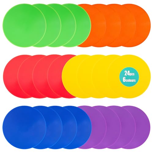 Spot Markers 4 Inch 9 Inch Non Slip Rubber Floor Markers Flat Field Cones Poly Dots for Soccer Basketball Sports Speed Agility Training and Drills - style: 9inch 24pcs 6colors