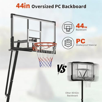 Basketball Hoop Outdoor 33/44/48 Inch Shatterproof PC Backboard, 4.92-10FT Stepless Adjustable Height, Portable Basketball Hoop with Wheels for Backyard, Driveway and Court - size: 44 Inch Backboard