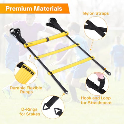 Sportneer Agility Ladder Speed Training Set 12 Rungs 20ft Detachable Exercise Ladders in 2pcs (6 rungs Each) with Ground Stakes for Soccer Football Footwork Training Ladder with Carry Bag - color: Yellow