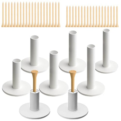 Rubber Golf Tees for Mats, 48 Pack – Includes 8 Rubber Tees & 40 Natural Hardwood Tees, Durable and Portable for Golf Hitting Mats, Simulator & Driving Range Practice