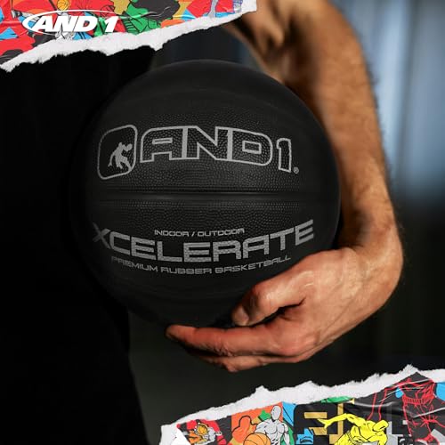 AND1 Xcelerate Rubber Basketball: Official Regulation Streetball, Made for Indoor/Outdoor Games - color: Black Classic, style: Basketball