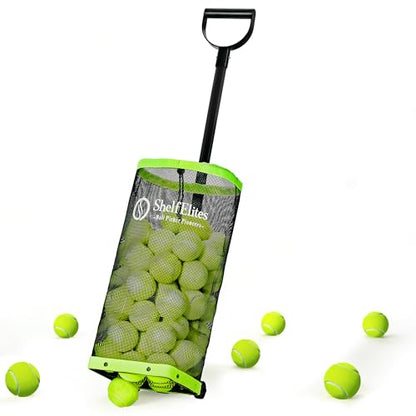 Tennis Ball Hopper with Telescopic Handle - Holds 50+ Tennis Balls or 40+ Pickleballs, Portable Tennis Ball Picker with Quiet Wheels，Built for Hard Courts & Daily Practice