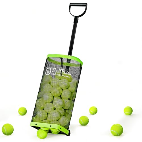 Tennis Ball Hopper with Telescopic Handle - Holds 50+ Tennis Balls or 40+ Pickleballs, Portable Tennis Ball Picker with Quiet Wheels，Built for Hard Courts & Daily Practice